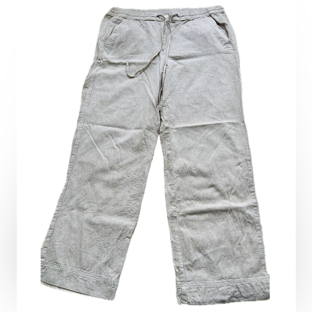 STRAIGHT ANKLE WASHED LINEN PANTS - TAILORED STRIPE